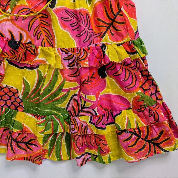 Farm Rio Fruit Dream Ruffle Mini Dress Womens S Yellow Pink Sleeveless Tiered - Picture 16 of 16